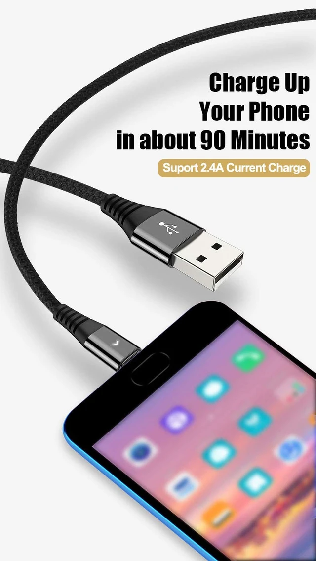 Alt view image 2 of 7 - Nylon Braided USB Type C Cable, USB A 2.0 to USB C Fast Charger Cord for Samsung Galaxy Note 9 8 S20 S10 S10+ S10e Fold S9 S8+, Mini Active (Black, 3 Feet)