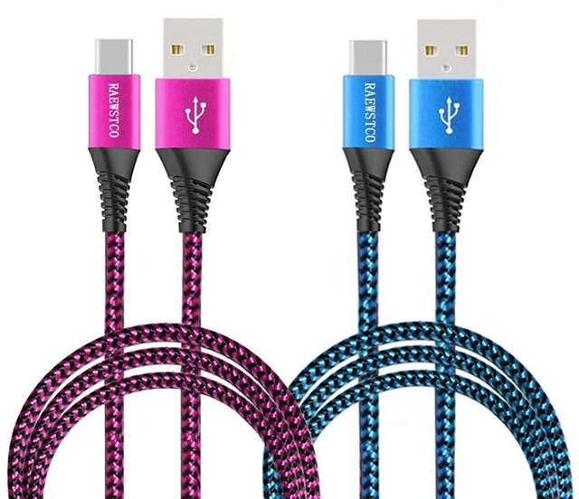 Main image of 2PACK Blue Green Purple Color USB Type C Cable 3A Fast Charging Extra Long Nylon Braide USB-C to USB-A Type C Charging Cord Compatible USB c Smartphone Laptop Tablet (3FT+3FT(Red+Blue))