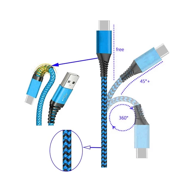 Alt view image 2 of 5 - 2PACK Blue Green Purple Color USB Type C Cable 3A Fast Charging Extra Long Nylon Braide USB-C to USB-A Type C Charging Cord Compatible USB c Smartphone Laptop Tablet (3FT+3FT(Red+Blue))