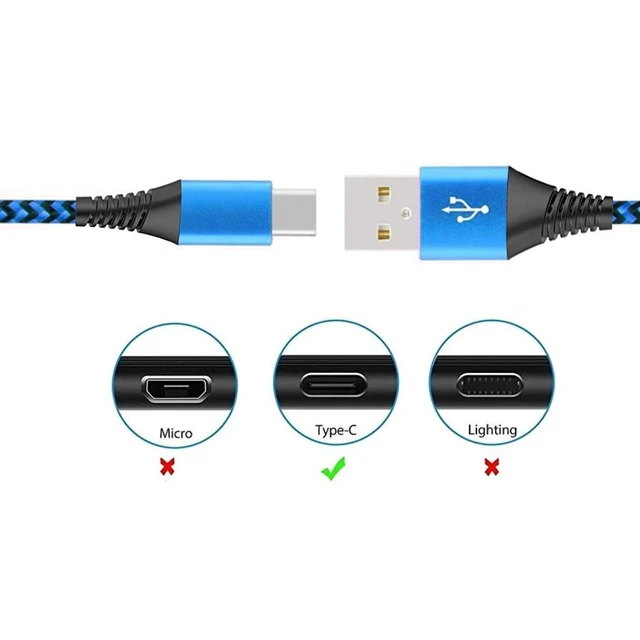 Alt view image 4 of 5 - 2PACK Blue Green Purple Color USB Type C Cable 3A Fast Charging Extra Long Nylon Braide USB-C to USB-A Type C Charging Cord Compatible USB c Smartphone Laptop Tablet (3FT+3FT(Red+Blue))