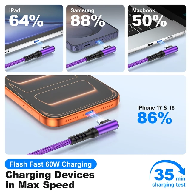 Alt view image 3 of 7 - 10ft USB C Cable Fast Charging,3 Pack 60W(3A) USB C Charger Cable | Long Type C Fast Charging Cable Nylon Braided USBC Charger Cord for MacBook,iPad,iPhone 17 16 15 Pro Max,Galaxy S26/S25,Pixel