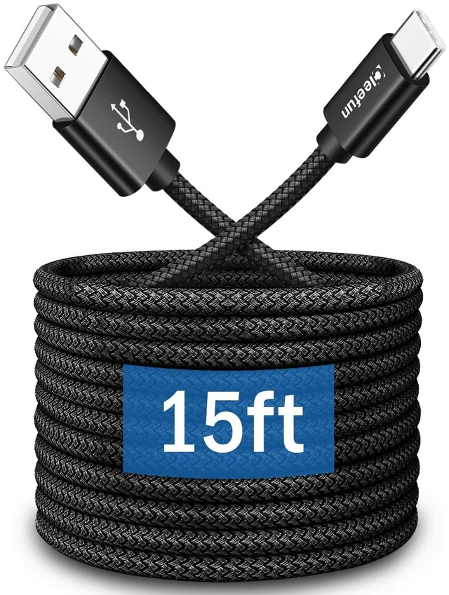 Main image of Long USB C Cable 15ft, USB to USB-C Charging Cable Type C Charger | for iPhone 17 16 15 Series, Samsung Galaxy S26 S25 Series and Other USB-C Devices - 15 Feet Nylon Braided Power Cord, Black
