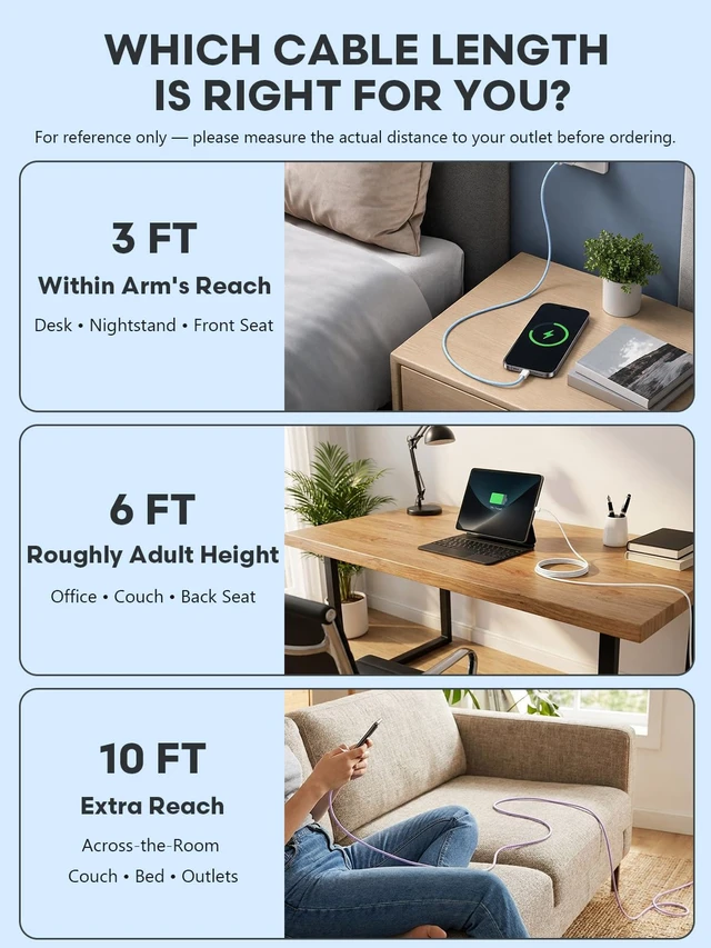 Alt view image 6 of 7 - USB C Cable 10FT 3-Pack, USB A to Type C 3A Fast Charger Cord | USB-A to USB-C long charger cable set for iPhone 15 16 17 Pro, Samsung S24/S23 S22/Note 20/10, Car Play, Apple iPad Android