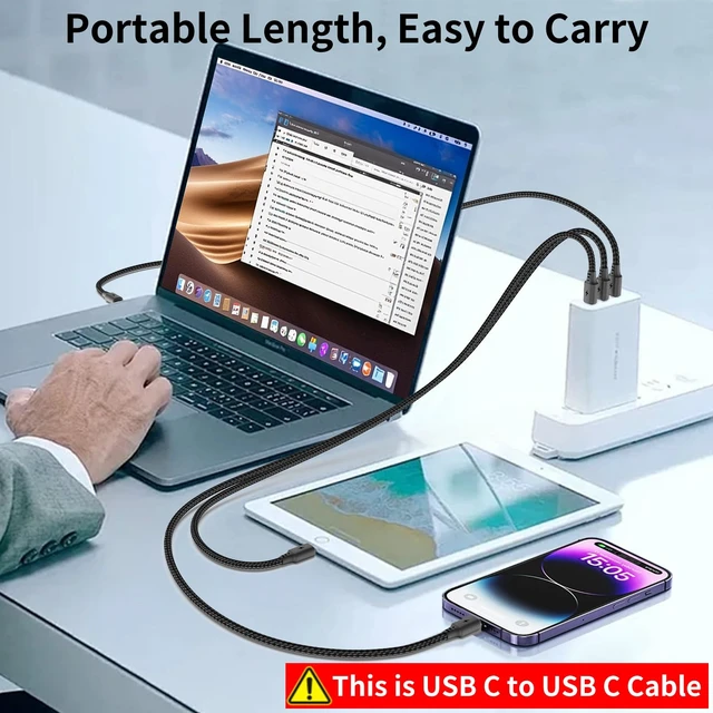 Alt view image 5 of 7 - 1.5FT USB C to USB C Cable, 3Pack Type C Charger Cord for iPhone 17/16/15 3A Fast Charging, MFI Certified, Nylon Braided, 1.5 Foot CarPlay Cord for iPhone 17/16/15, iPad Air/Pro, Galaxy S26/S25, Moto