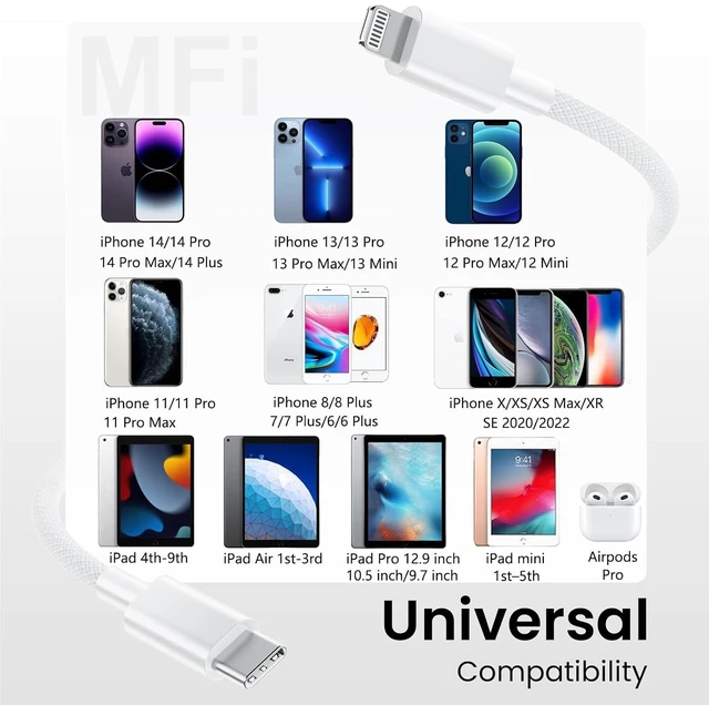 Alt view image 5 of 5 - USB-C to Lightning Cable 6FT for iPad 9/8/7/6th Generation, iPad Air/Mini | iPad Charger Fast Charging Apple MFi Certified Nylon Braided Type C to Lightning Cord