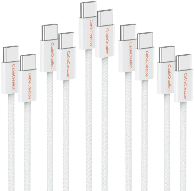 Main image of USB C to USB C Cable 3.3FT, 60W, 5Pack, Type C Charger Cord | Nylon Braided Fast Charge for iPhone 15 Pro Max Plus, Galaxy S24, Pixel 8/7/6+, MacBooks, XPS, iPad Pro/Mini 6/Air, White