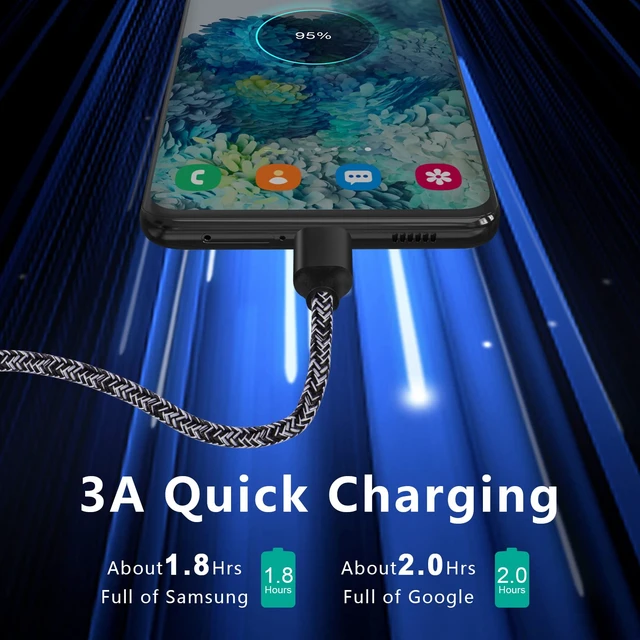 Alt view image 2 of 7 - Samsung Charging Cord USB C Cable for Galaxy S26 Ultra S26+ S26 S25 | 3Pack Braided USB A to Type C 3A Charger Cord Fast Charging for iPhone 17 16 15 Pro Max