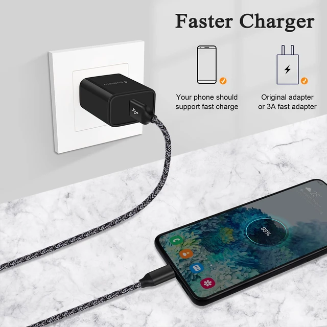 Alt view image 4 of 7 - Samsung Charging Cord USB C Cable for Galaxy S26 Ultra S26+ S26 S25 | 3Pack Braided USB A to Type C 3A Charger Cord Fast Charging for iPhone 17 16 15 Pro Max