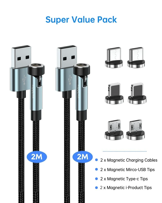Alt view image 7 of 7 - 6FT 540 Rotating 3 in 1 Magnetic Phone Charger Cable, 3A Fast Charge, 480Mbps Data Transfer, Nylon-Braided Cords for Micro USB/Type C/iPhone