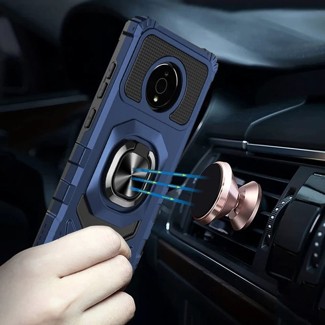 Alt view image 2 of 7 - Compatible for Nokia C200 (N151DL) Phone Case (Blue) | with Tempered Glass Screen Protector Metal Ring Magnetic Support Kickstand Heavy Duty Drop Protector Phone Case Cover