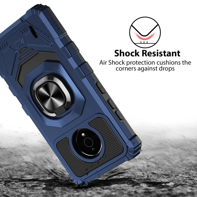 Alt view image 3 of 7 - Compatible for Nokia C200 (N151DL) Phone Case (Blue) | with Tempered Glass Screen Protector Metal Ring Magnetic Support Kickstand Heavy Duty Drop Protector Phone Case Cover