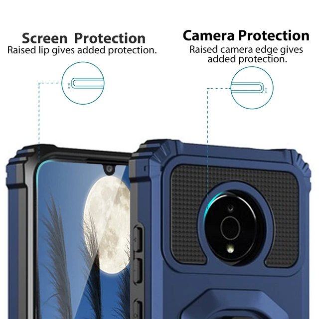 Alt view image 4 of 7 - Compatible for Nokia C200 (N151DL) Phone Case (Blue) | with Tempered Glass Screen Protector Metal Ring Magnetic Support Kickstand Heavy Duty Drop Protector Phone Case Cover