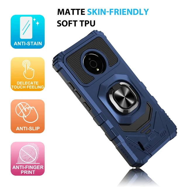 Alt view image 5 of 7 - Compatible for Nokia C200 (N151DL) Phone Case (Blue) | with Tempered Glass Screen Protector Metal Ring Magnetic Support Kickstand Heavy Duty Drop Protector Phone Case Cover