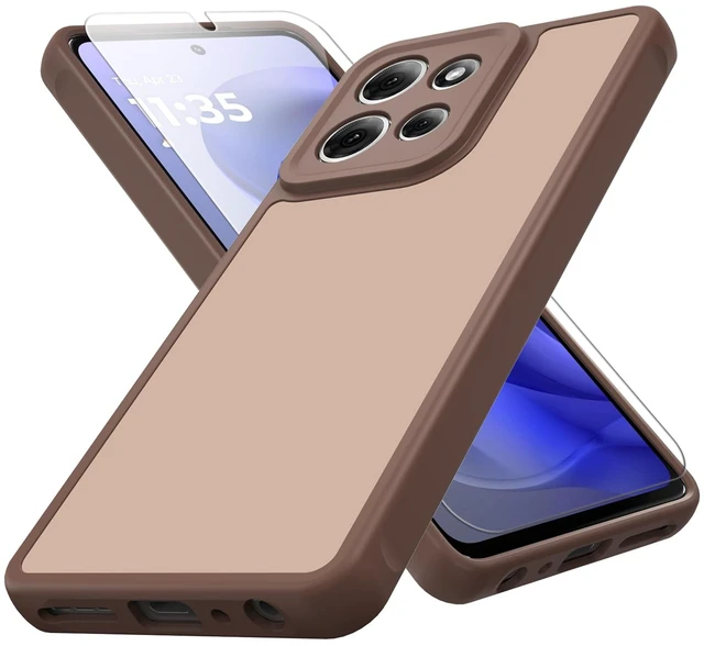 Main image of for Motorola Moto G Power 2026 Case, Matte Dual-Tone Non-Slip Anti-Fingerprint Design with Screen Protector Hybrid Soft TPU Bumper Hard PC Back Protective Phone case for Moto G Power 2025, Brown