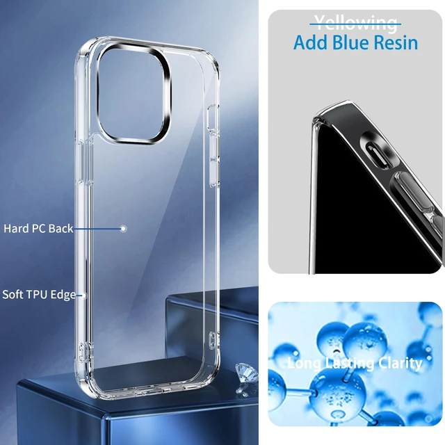 Alt view image 3 of 7 - Compatiable with iPhone 15 Pro Max Case Clear, Transparent Shockproof Phone Case, Slim Anti-Scratch Hard PC Back Protective Cover Bumper, Clear