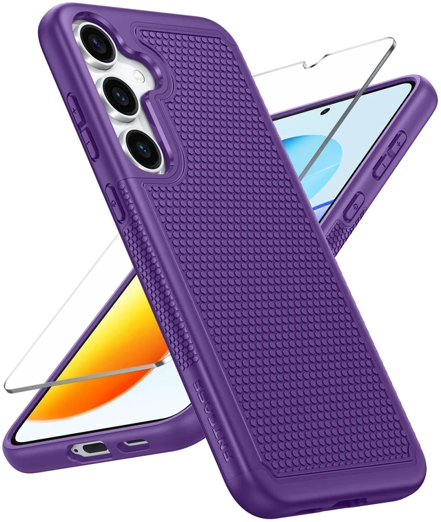 Main image of for Samsung Galaxy S25 Phone Case: Dual Layer Non Slip Protective | With Screen Protector, Shockproof Drop Protection, Matte Textured Protective Cell Phone Cover, for Daily Use, Purple