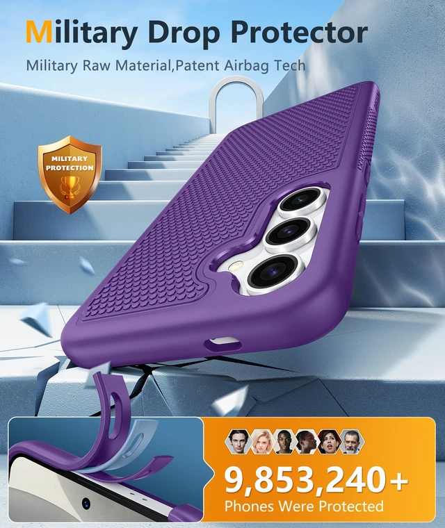 Alt view image 4 of 7 - for Samsung Galaxy S25 Phone Case: Dual Layer Non Slip Protective | With Screen Protector, Shockproof Drop Protection, Matte Textured Protective Cell Phone Cover, for Daily Use, Purple