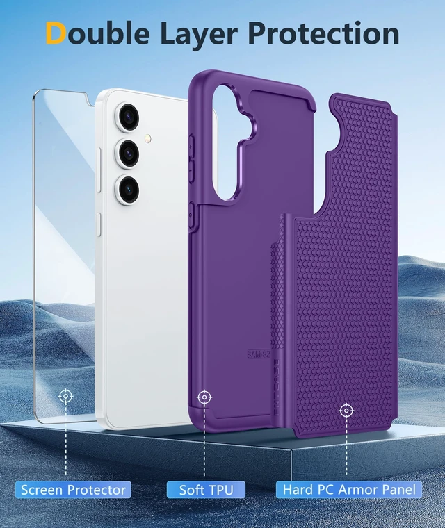 Alt view image 3 of 7 - for Samsung Galaxy S25 Phone Case: Dual Layer Non Slip Protective | With Screen Protector, Shockproof Drop Protection, Matte Textured Protective Cell Phone Cover, for Daily Use, Purple