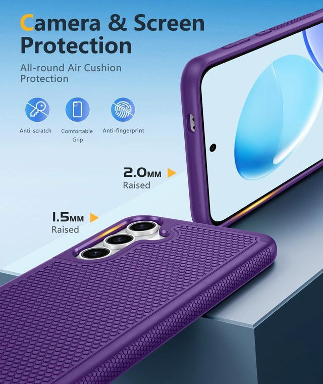 Alt view image 6 of 7 - for Samsung Galaxy S25 Phone Case: Dual Layer Non Slip Protective | With Screen Protector, Shockproof Drop Protection, Matte Textured Protective Cell Phone Cover, for Daily Use, Purple