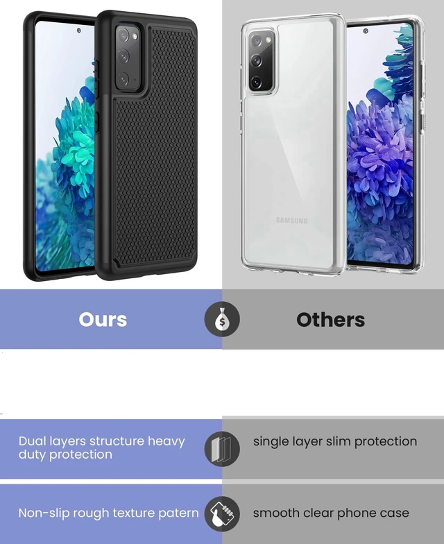 Alt view image 7 of 7 - for Samsung Galaxy S20 FE 5G Case: Dual Layer Non Slip Black | Military Grade Drop Protection, Matte Textured, Shockproof Protective Cell Phone Cover, for Daily Use, Black