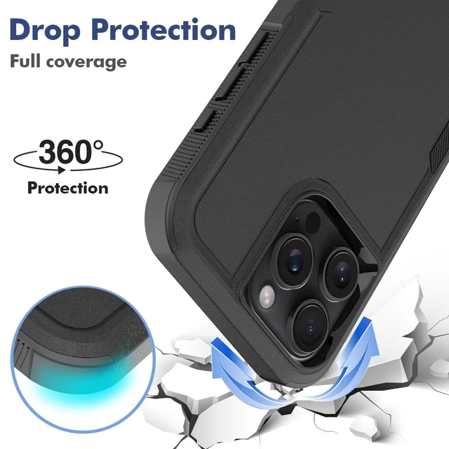 Alt view image 4 of 6 - HeavyDuty Rugged AntiDrop Shockproof Protective Phone Case for iPhone 16 Pro Max, Durable Protective Shell, Black