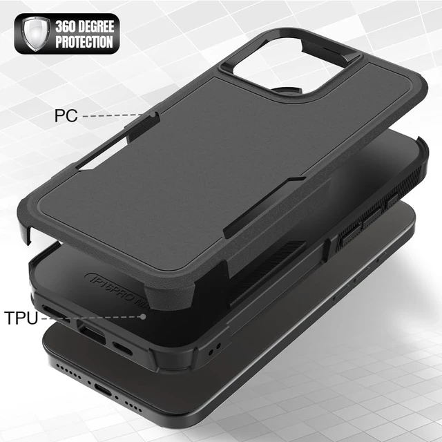 Alt view image 3 of 6 - HeavyDuty Rugged AntiDrop Shockproof Protective Phone Case for iPhone 16 Pro Max, Durable Protective Shell, Black