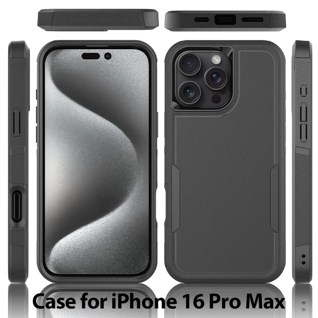 Alt view image 2 of 6 - HeavyDuty Rugged AntiDrop Shockproof Protective Phone Case for iPhone 16 Pro Max, Durable Protective Shell, Black