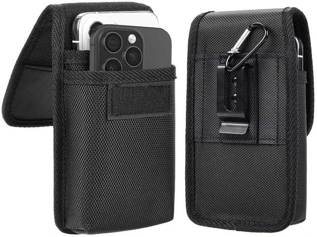 Main image of Two Phone Case Holder with Strong Belt Clip, Dual Phone Case for Two Phones, Hook and Loop Closure, Sturdy Nylon Material Dual Phone Holster for iPhone and Samsung