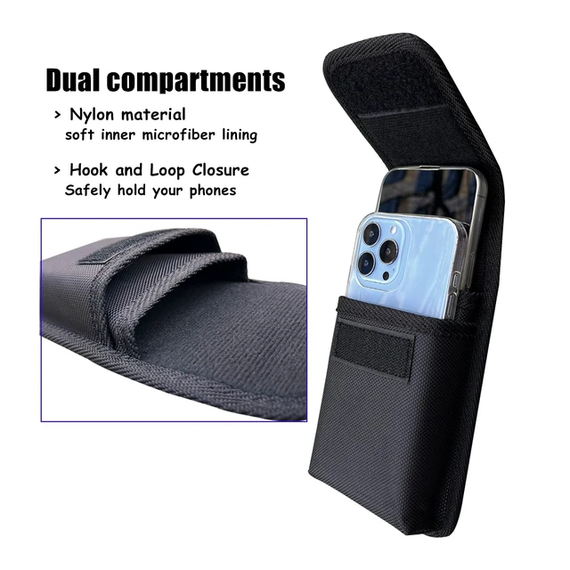 Alt view image 3 of 7 - Two Phone Case Holder with Strong Belt Clip, Dual Phone Case for Two Phones, Hook and Loop Closure, Sturdy Nylon Material Dual Phone Holster for iPhone and Samsung