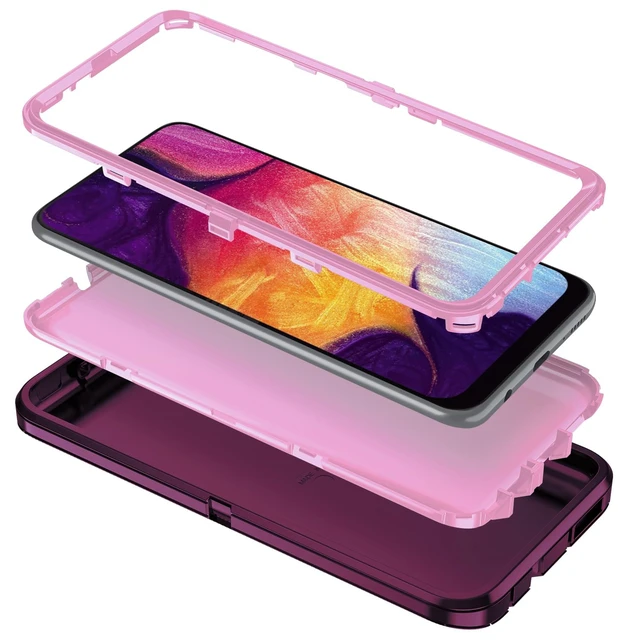 Alt view image 3 of 6 - for Galaxy A50 Case,Heavy Duty Shockproof Dust/Drop Poof 3 Layers Full Bady Protection Rugged Cover Case for Galaxy A50,Purple/Pink