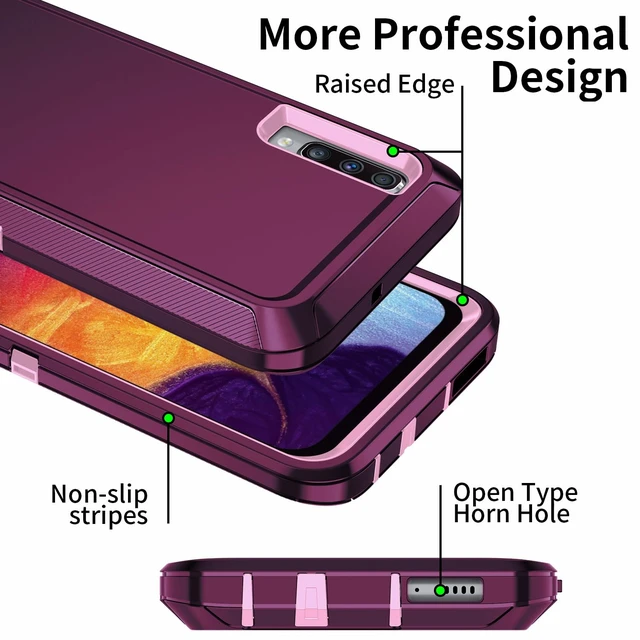 Alt view image 5 of 6 - for Galaxy A50 Case,Heavy Duty Shockproof Dust/Drop Poof 3 Layers Full Bady Protection Rugged Cover Case for Galaxy A50,Purple/Pink