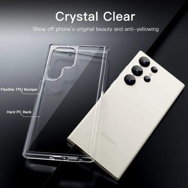 Alt view image 3 of 7 - Case for Samsung Galaxy S23 Ultra, Anti-Yellowing, Clear | Shockproof Protection, Scratch Resistant Hard PC Back, Durable Transparent TPU Bumper