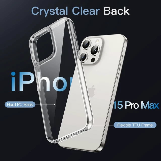 Alt view image 3 of 6 - Case for iPhone 15 Pro Max, Anti-Yellowing, Clear | Shockproof Protection, Scratch Resistant Hard PC Back, Durable Transparent TPU Bumper