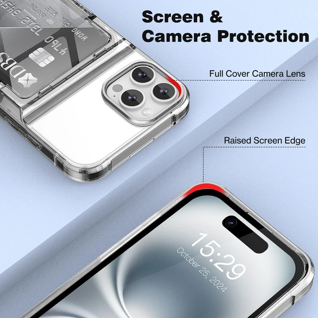 Alt view image 5 of 7 - for iPhone 16 Pro Max Case Wallet Clear with Credit Card Holder | Transparent Cover for iPhone 16 Pro Max 6.9 inch Protective Case Heavy Duty Protection Shockproof Anti-Scratch Anti-Yellow