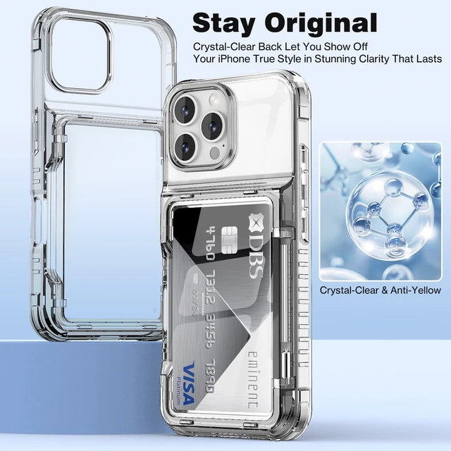Alt view image 6 of 7 - for iPhone 16 Pro Max Case Wallet Clear with Credit Card Holder | Transparent Cover for iPhone 16 Pro Max 6.9 inch Protective Case Heavy Duty Protection Shockproof Anti-Scratch Anti-Yellow