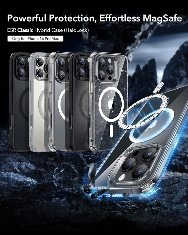 Alt view image 3 of 7 - for iPhone 16 Pro Max Case, Compatible with MagSafe, Shockproof Military-Grade Protection, Magnetic Phone Case for iPhone 16 Pro Max, Classic Hybrid Case (HaloLock), Clear
