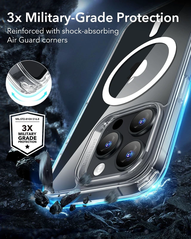Alt view image 5 of 7 - for iPhone 16 Pro Max Case, Compatible with MagSafe, Shockproof Military-Grade Protection, Magnetic Phone Case for iPhone 16 Pro Max, Classic Hybrid Case (HaloLock), Clear