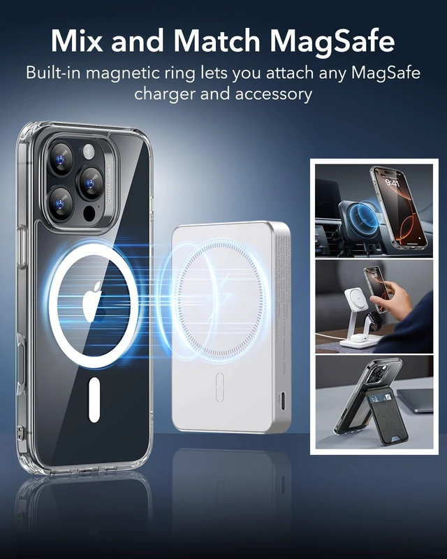 Alt view image 6 of 7 - for iPhone 16 Pro Max Case, Compatible with MagSafe, Shockproof Military-Grade Protection, Magnetic Phone Case for iPhone 16 Pro Max, Classic Hybrid Case (HaloLock), Clear