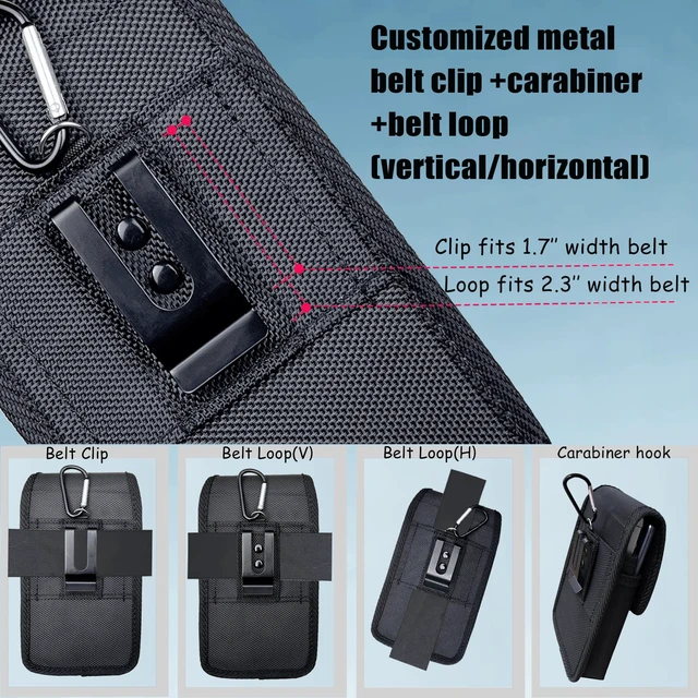 Alt view image 4 of 7 - Dual Phone Holder, Heavy-Duty Two Phone Holster, Double Phone Case with Sturdy Reinforced Belt Clip Waist Pouch for iPhone/Samsung Galaxy/Moto/Google Pixel Smartphones, Hook & Loop Closure-Black