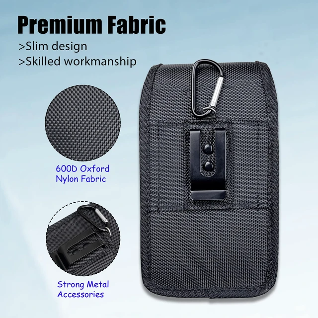 Alt view image 7 of 7 - Dual Phone Holder, Heavy-Duty Two Phone Holster, Double Phone Case with Sturdy Reinforced Belt Clip Waist Pouch for iPhone/Samsung Galaxy/Moto/Google Pixel Smartphones, Hook & Loop Closure-Black