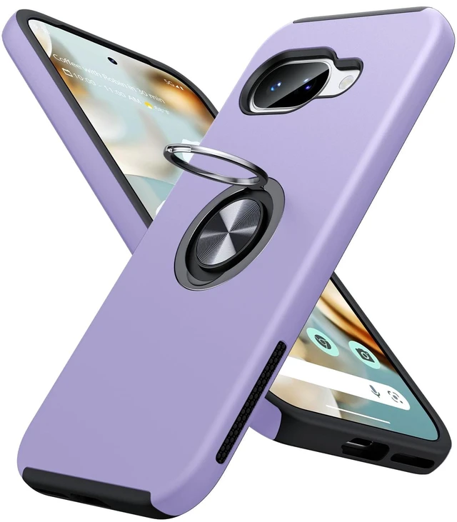Main image of for Google Pixel 9A Case with Ring Stand Shockproof Slim Phone Case | Dual Layer Military Grade Heavy Duty Shockproof Cover, Metal Kickstand Holder, Slim Fit Case for Google 9a, Purple