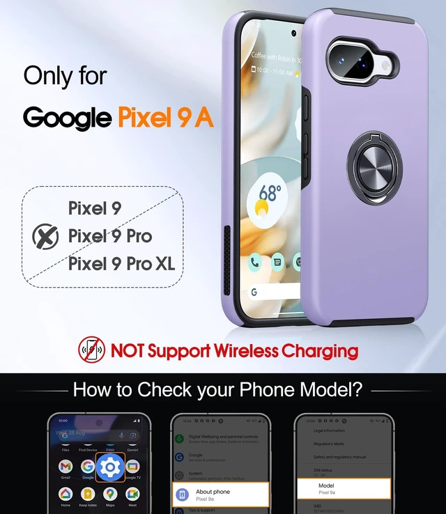 Alt view image 2 of 7 - for Google Pixel 9A Case with Ring Stand Shockproof Slim Phone Case | Dual Layer Military Grade Heavy Duty Shockproof Cover, Metal Kickstand Holder, Slim Fit Case for Google 9a, Purple