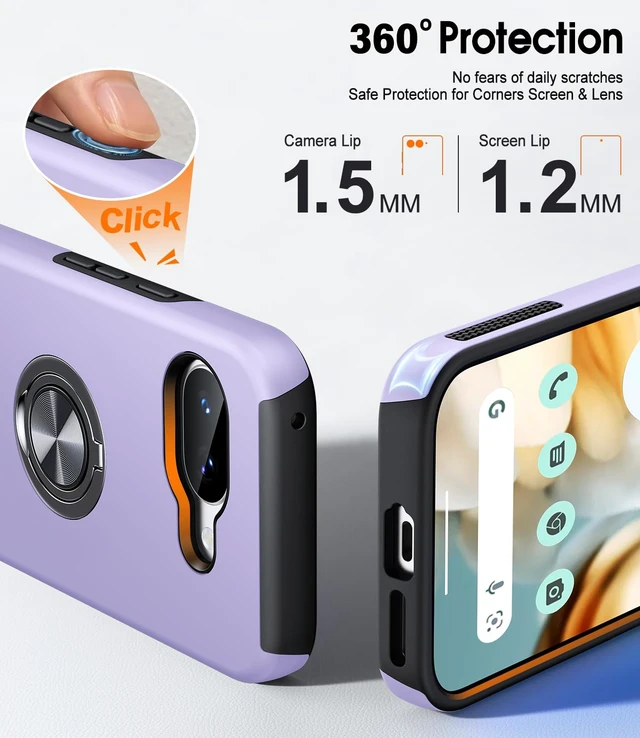 Alt view image 4 of 7 - for Google Pixel 9A Case with Ring Stand Shockproof Slim Phone Case | Dual Layer Military Grade Heavy Duty Shockproof Cover, Metal Kickstand Holder, Slim Fit Case for Google 9a, Purple