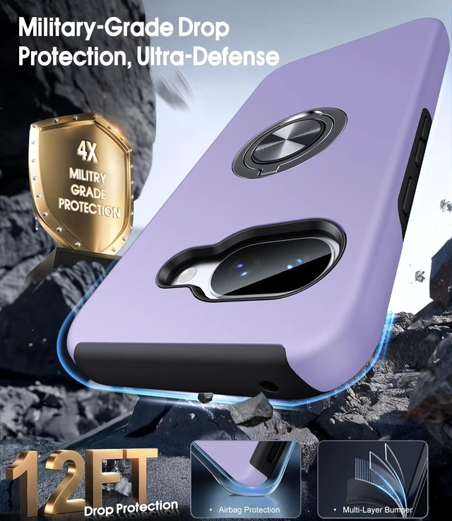 Alt view image 5 of 7 - for Google Pixel 9A Case with Ring Stand Shockproof Slim Phone Case | Dual Layer Military Grade Heavy Duty Shockproof Cover, Metal Kickstand Holder, Slim Fit Case for Google 9a, Purple