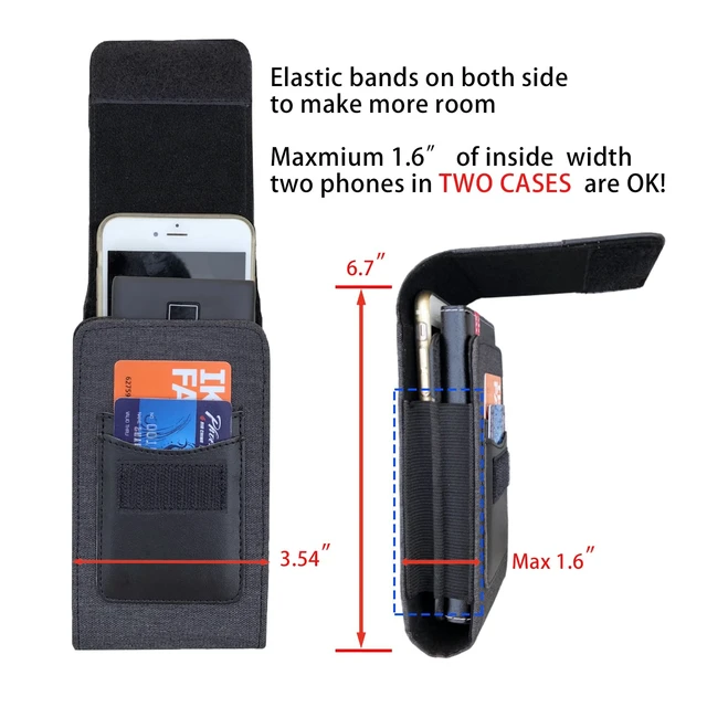Alt view image 2 of 7 - One Case Two Phones, Dual Phone Holster Pouch with Belt Clip, Hook and Loop Closure for iPhone 17 16 15 14 13 12 Pro Max, Moto G15,Edge 50,Galaxy Note 20 Ultra, S25 Ultra S24+A56-Black