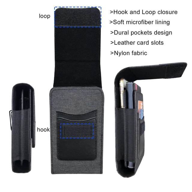 Alt view image 3 of 7 - One Case Two Phones, Dual Phone Holster Pouch with Belt Clip, Hook and Loop Closure for iPhone 17 16 15 14 13 12 Pro Max, Moto G15,Edge 50,Galaxy Note 20 Ultra, S25 Ultra S24+A56-Black