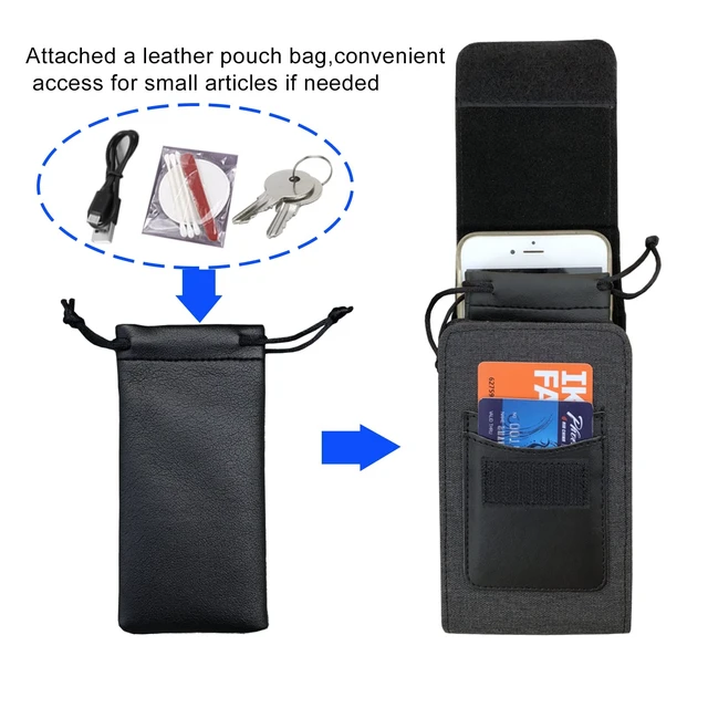 Alt view image 5 of 7 - One Case Two Phones, Dual Phone Holster Pouch with Belt Clip, Hook and Loop Closure for iPhone 17 16 15 14 13 12 Pro Max, Moto G15,Edge 50,Galaxy Note 20 Ultra, S25 Ultra S24+A56-Black