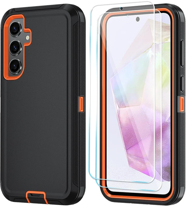 Main image of for Samsung Galaxy S26 Case, 3-Layer Cover, BlackOrange | Heavy Duty Shockproof & Dropproof Phone Case with 2 Pack HD Screen Protector for Samsung Galaxy S26 6.3"
