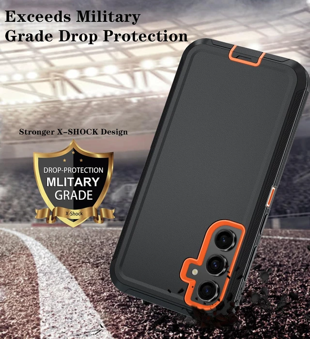 Alt view image 3 of 6 - for Samsung Galaxy S26 Case, 3-Layer Cover, BlackOrange | Heavy Duty Shockproof & Dropproof Phone Case with 2 Pack HD Screen Protector for Samsung Galaxy S26 6.3"