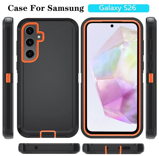 Alt view image 6 of 6 - for Samsung Galaxy S26 Case, 3-Layer Cover, BlackOrange | Heavy Duty Shockproof & Dropproof Phone Case with 2 Pack HD Screen Protector for Samsung Galaxy S26 6.3"